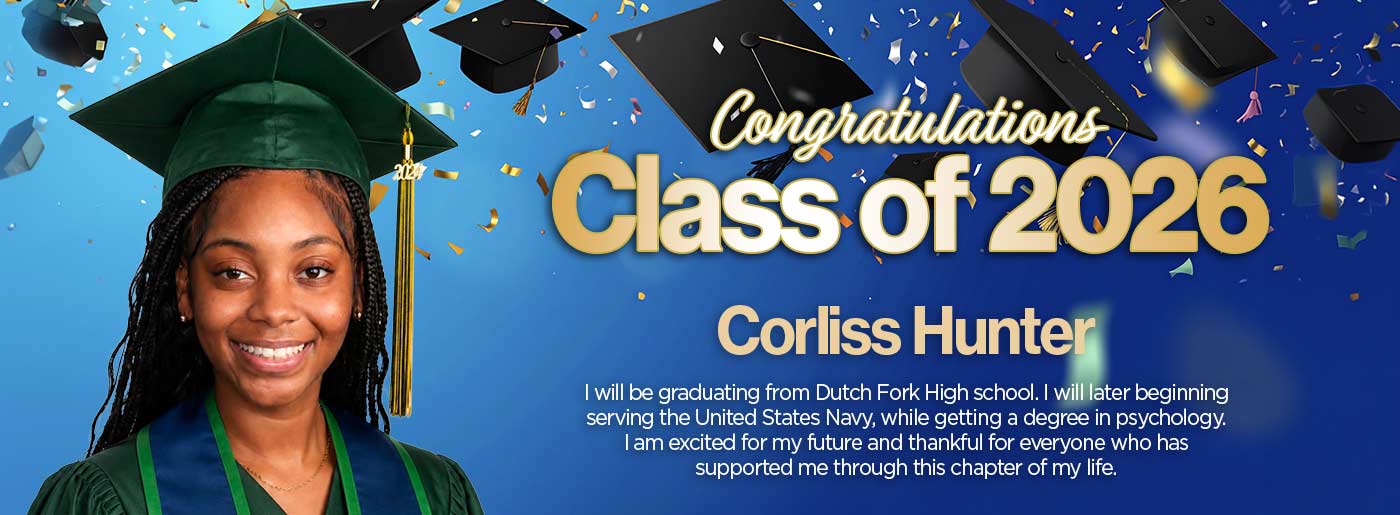 class of 2026 banner with graduate Corlis Hunter