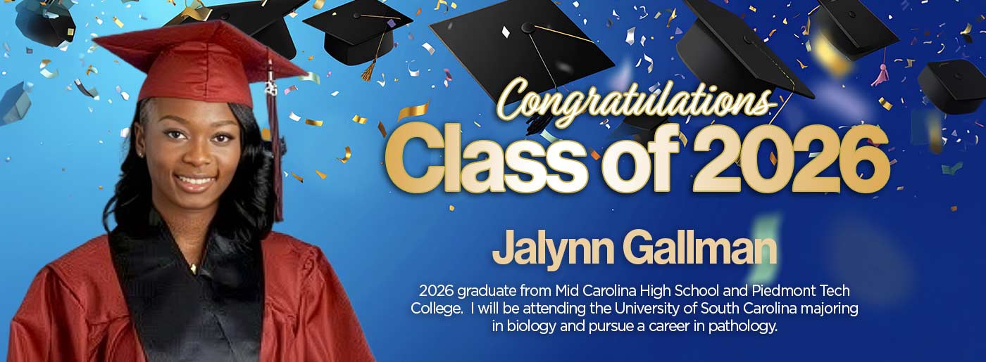 class of 2026 banner with graduate Jalynn Gallman