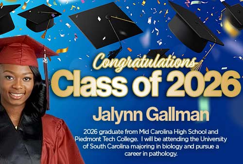 class of 2026 banner with graduate Jalynn Gallman
